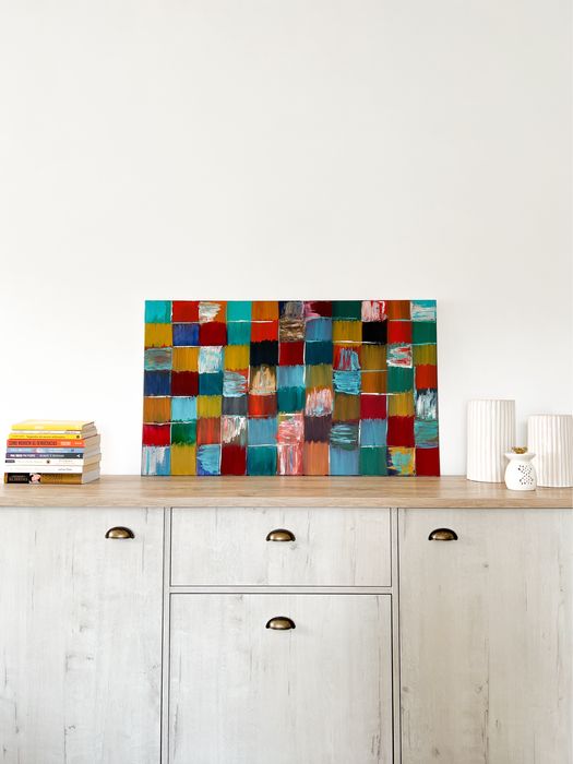 Pintura com tinta acrílica, feita à mão sobre tela