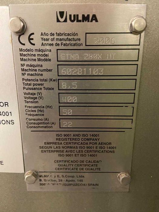 Maszyna pakująca STABILO ULMA ETNA 280X HT – gotowa do pracy