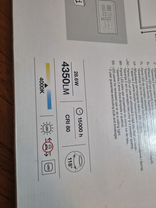 Panel LED Lampa Sufitowa Plafon Natynkowy 30x120 cm 28.6W 4350lm