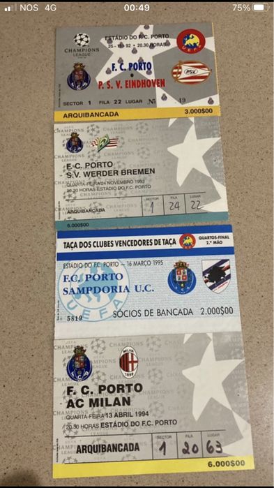Vendo bilhetes antigos de futebol e outros