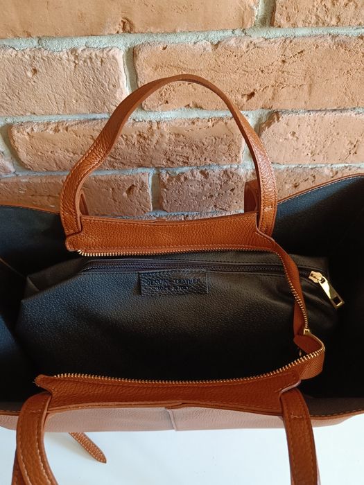 Torebka włoska skóra naturalna na ramię i do ręki brązowa