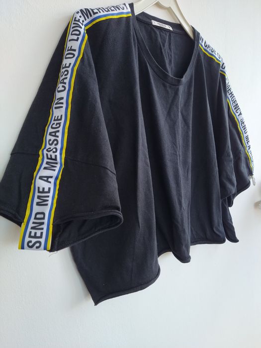 Crop Top preto com risca nas mangas - Pull & Bear - Tamanho S