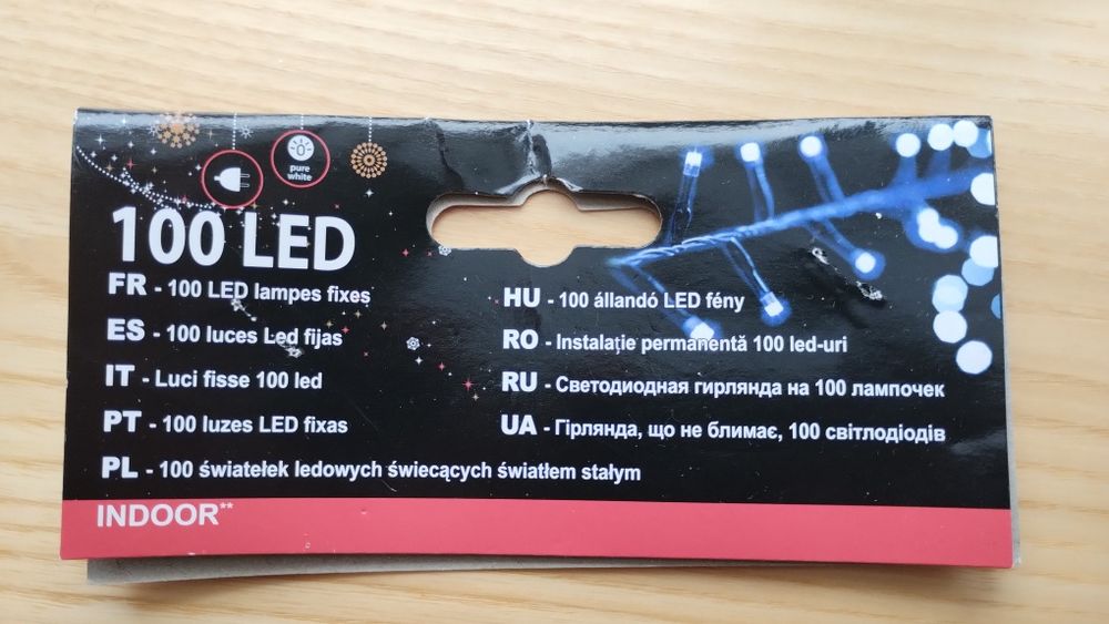Lampki choinkowe białe 100 LED wtyczka