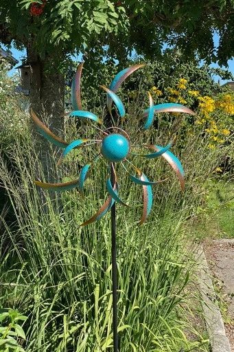 dekoracja ogrodowa wiatrowa wiatrak błękitny 160cm