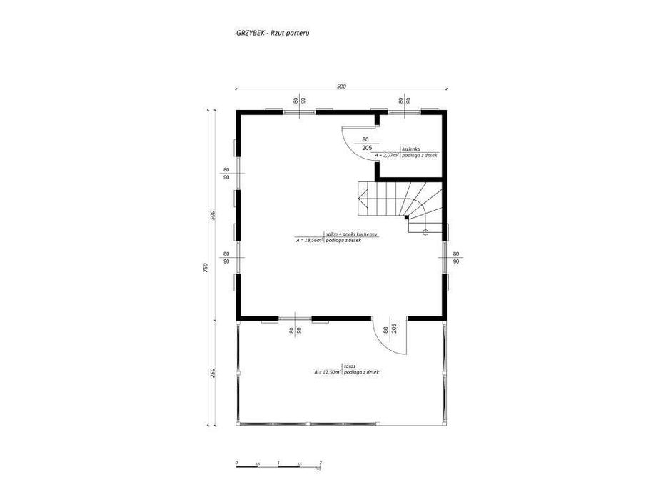 Dom drewinany letniskowy Grzybek 5x5m +3m taras do 35m2