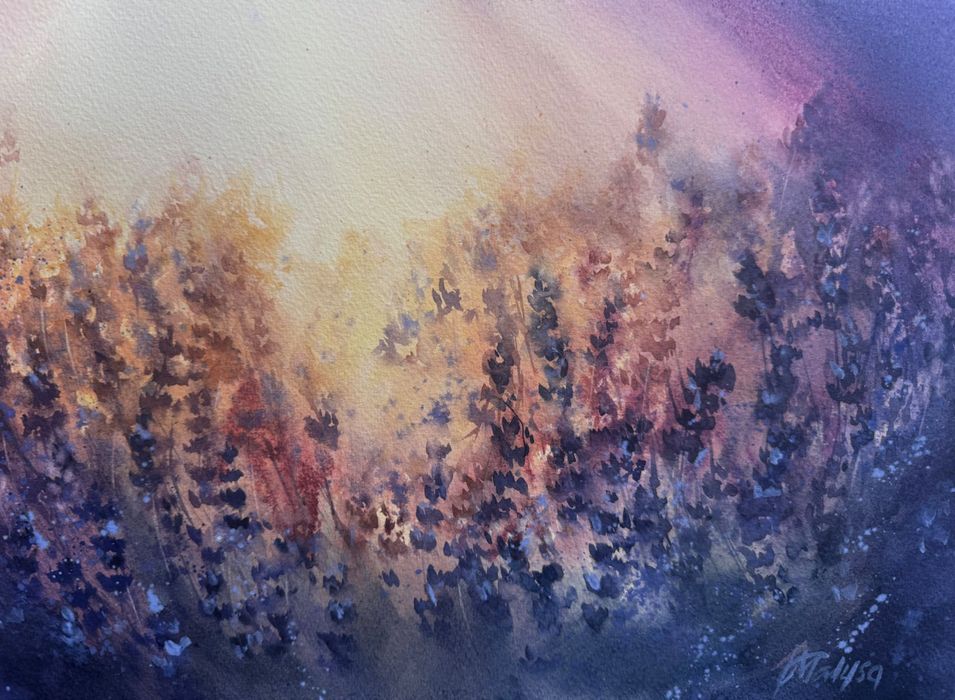 Obraz Lawenda akwarela na papierze oryginał