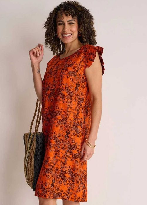 Платье миди из смесевого льна в принт в этно, бохо стиле ellie
