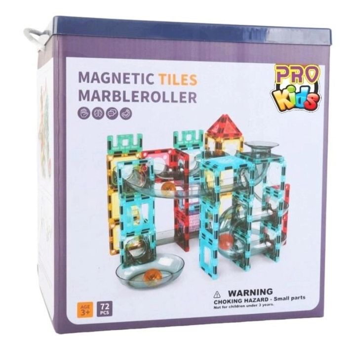 Klocki magnetyczne tor kulkowy 72el pudełko,277x258 mm