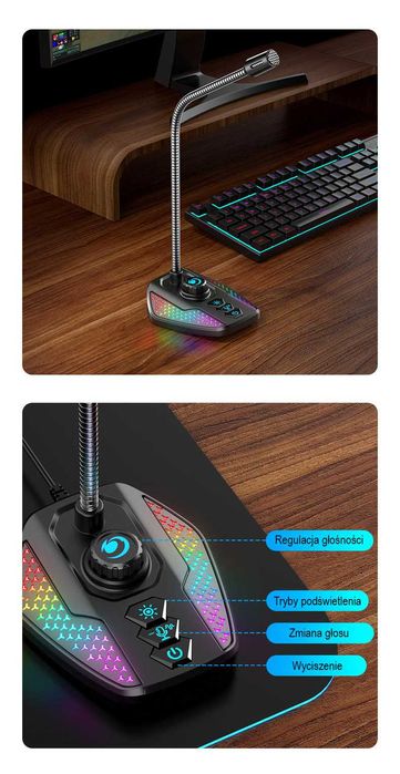 MIKROFON gamingowy RGB do KOMPUTERA laptopa LED usb