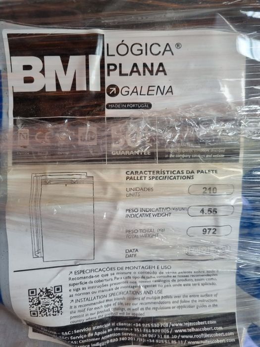 Palete 210 Telhas Planas Cinza Lógica Galena – Nova – 27m²