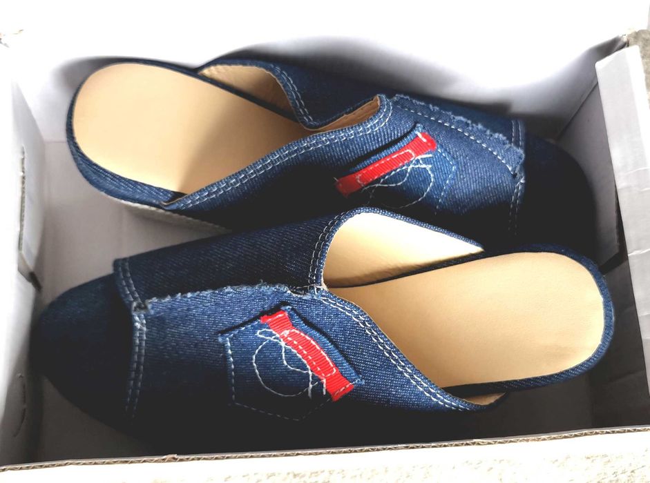 Buty na koturnie nowe, klapki, damskie Jeansowe rozmiar 38