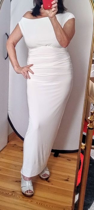 Długa biała sukienka bodycon, dwuwarstwowa modelująca