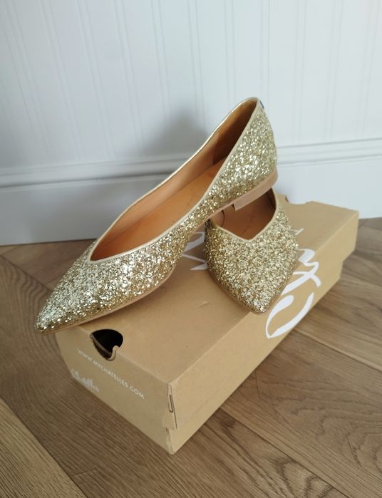 Buty ślubne- złote, brokatowe baleriny Chatelles Paris