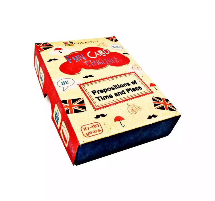 Fun Card English. Prepositions of Time and Place. Creativo