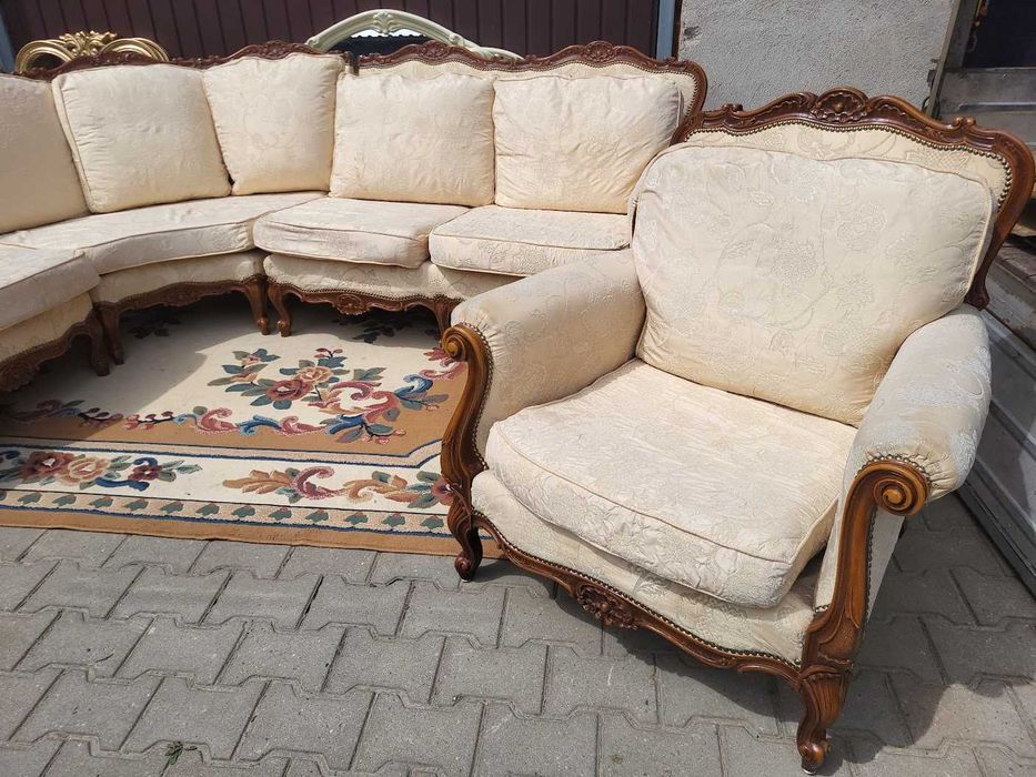 Piękny komplet wypoczynkowy narożnik fotel ludwik chippendale