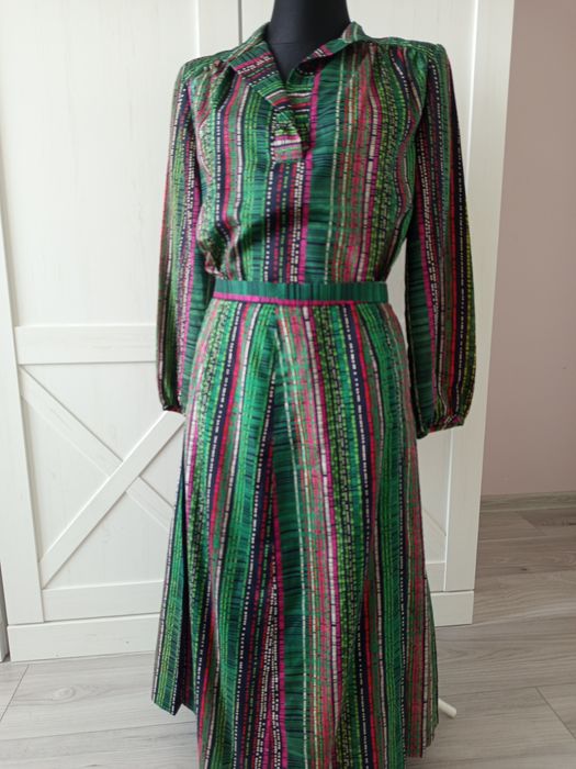 Jedwabny komplet:spódnica+bluzka S/M