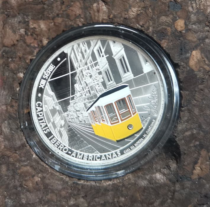 Conjunto 2 moedas proof Prata  -Ibero Americana (Elétrico e comboio)