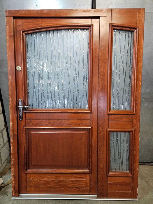 DRZWI Zewnętrzne Drewniane Sosnowe z Doświetlem Wejściowe 143x206cm