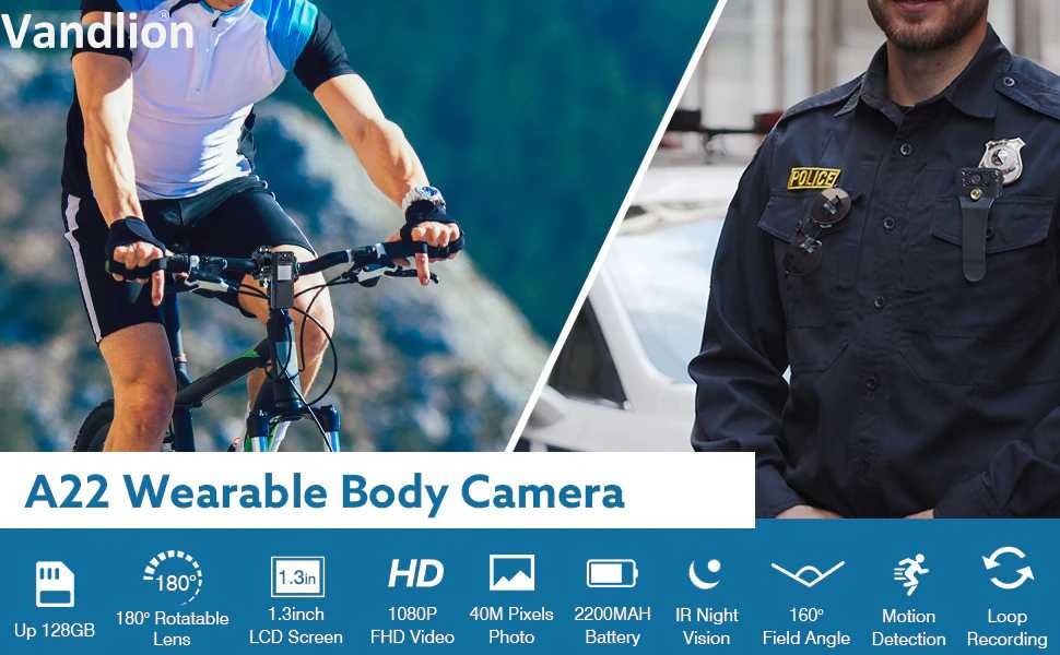 Боді камера, BOBLOV A22 HD-екран, Відеореєстратор, Магнітна, Нагрудна