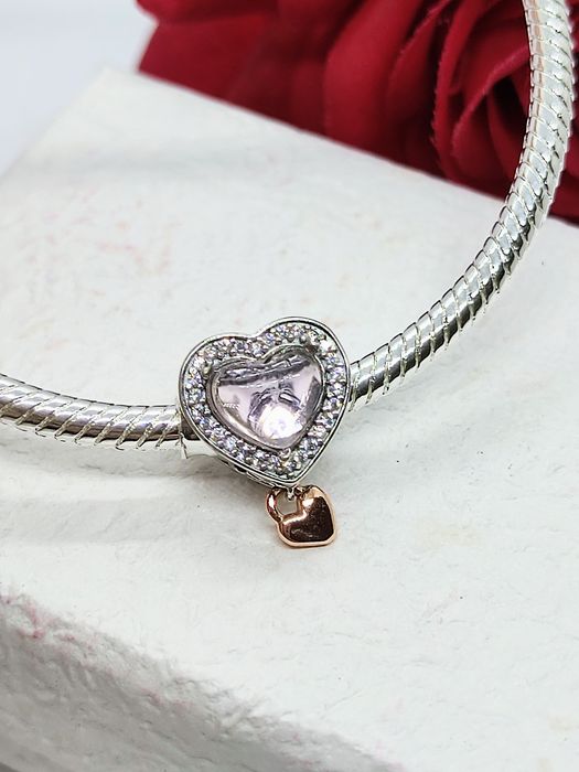 Charm's serce z zawieszką rose gold dla Mamy S925