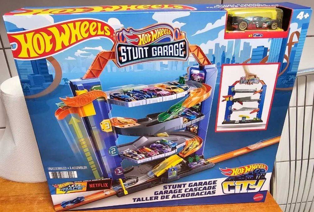 Zestaw Hot Wheels dla Dzieci Garaż Zakręcony Parking z Windą + Autko