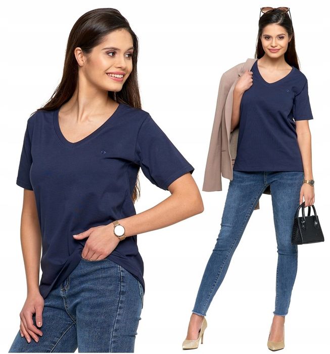 T-shirt Damski Bawełna Premium Luźna Koszulka Wygodna Dekolt V Moraj X