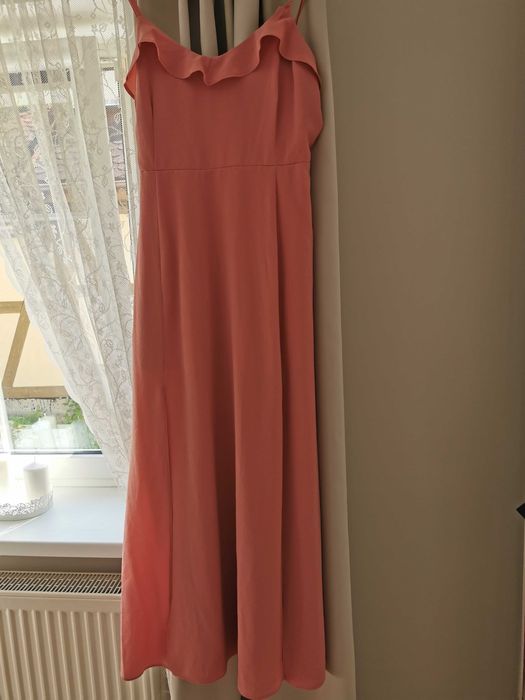 Sukienka wesele komunia długa maxi 44 46 pudrowy róż