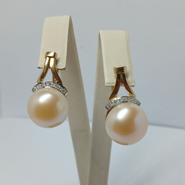 Золотые серьги 585 проба,жемчуг и бриллианты