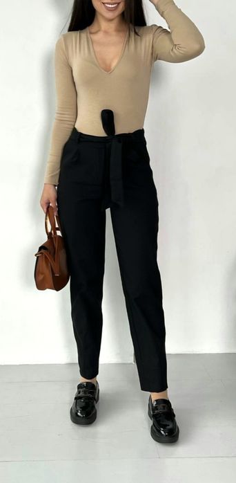 Жіночі брюки MOM з бенгалін-джинсу, завищена талія