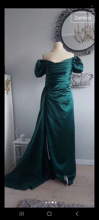 Sukienka szmaragdowa butelkowa zieleń M świadkowa wesele premium