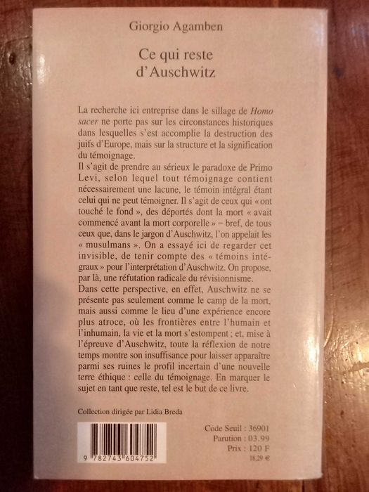 Giorgio Agamben - Ce qui reste d'Auschwitz