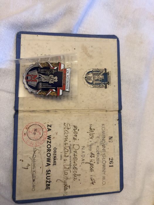 Odznaka za wzorową służbe MO 1954 Rok 31/54