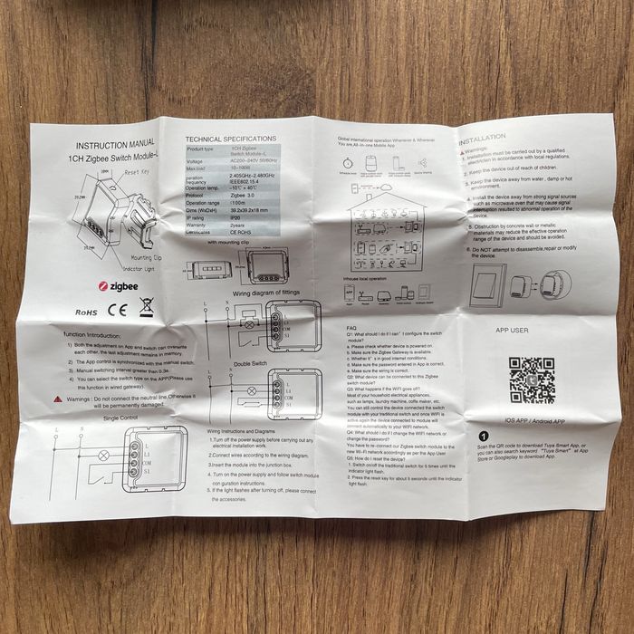 Moes Zigbee Tuya Switch Module - реле в підрозетник