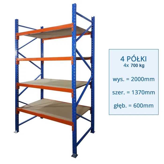 Regał magazynowy MRC-1, H=2000mm 4 półki – 700 kg - półkowy metalowy