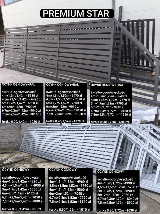 Brama przesuwna palisadowa 4m PREMIUM STAR,ocynk ogniowy+RAL, inne