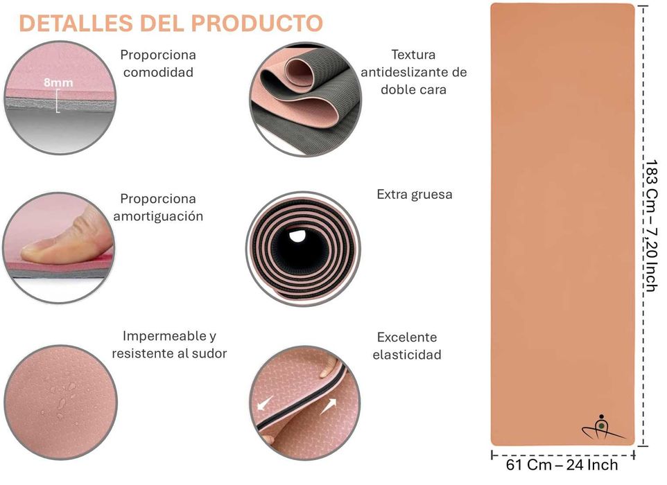 Tapete de Yoga Grosso (8mm) - (183x61cm) - PINK