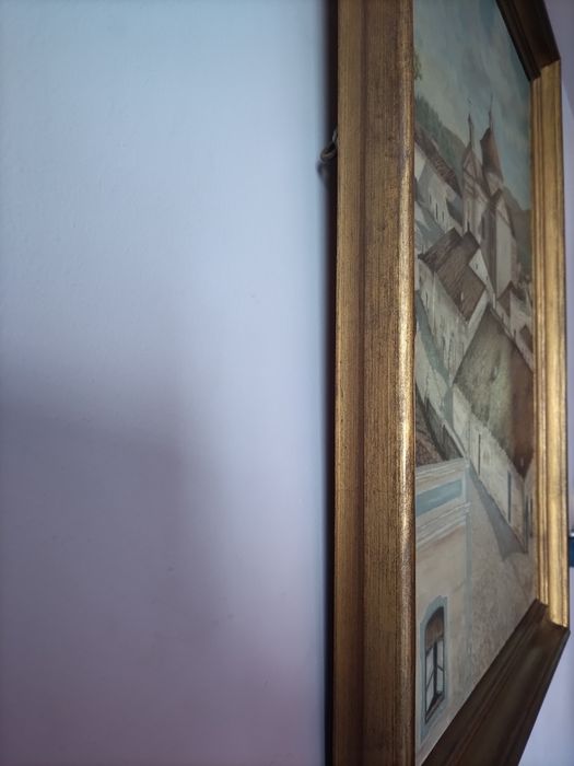 Aldeia alentejana a óleo, original, pelo pintor alentejano Violante