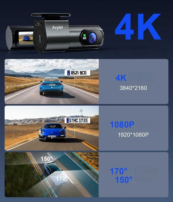 Wideorejestrator Samochodowy Avylet A4 4K Wi-Fi GPS Zestaw Przód Tył