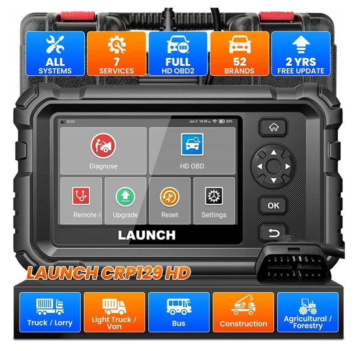 Launch CRP129HD Ciężarowe Autobusy Koparki Traktory ADBLUE DPF I inne