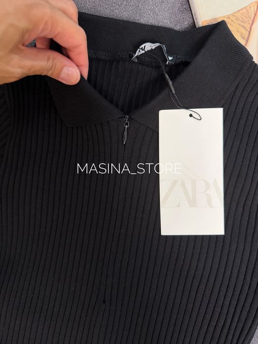 Лонгслів лонг поло Zara рубчик чорний на змійці S оригінал