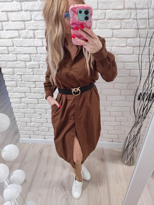 Brązowa sukienka koszulowa rozmiar S