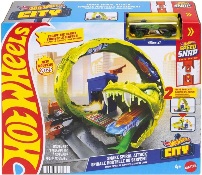 ОРИГИНАЛ! Трек Хот Вилс Спиральная атака Змеи на газовой станции Hot Wheels Toy Car Track Set Snake Gas Station (JBM63)