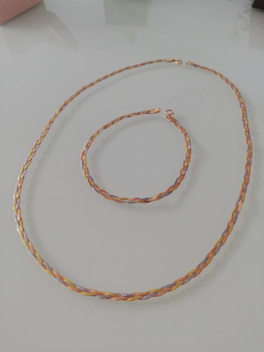 Łańcuszek i bransoletka - trójbarwbe złoto próba 585