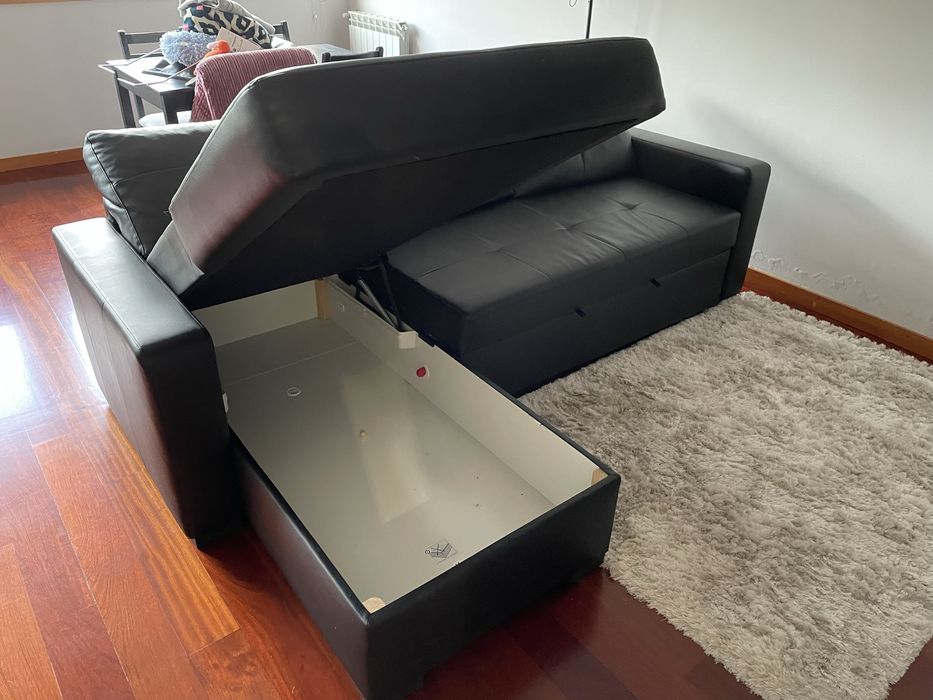 Sofá Cama Couro Preto Ikea