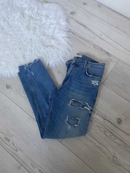 Spodnie jeansowe zara xs 34 niebieskie z dziurami wyższy stan