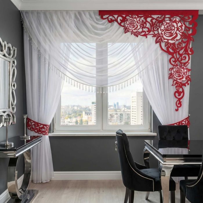 Firana Draperia Dwa Kokony I Ażur Kolorowy Róże 3D 1,4M -3M