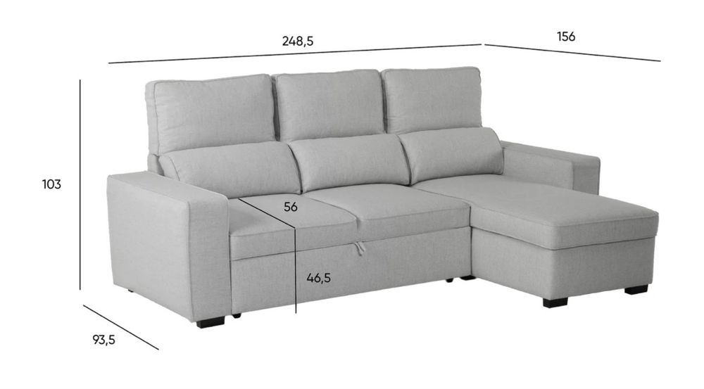 Sofá Cama com Chaise Longue Reversível e Encosto Reclináve