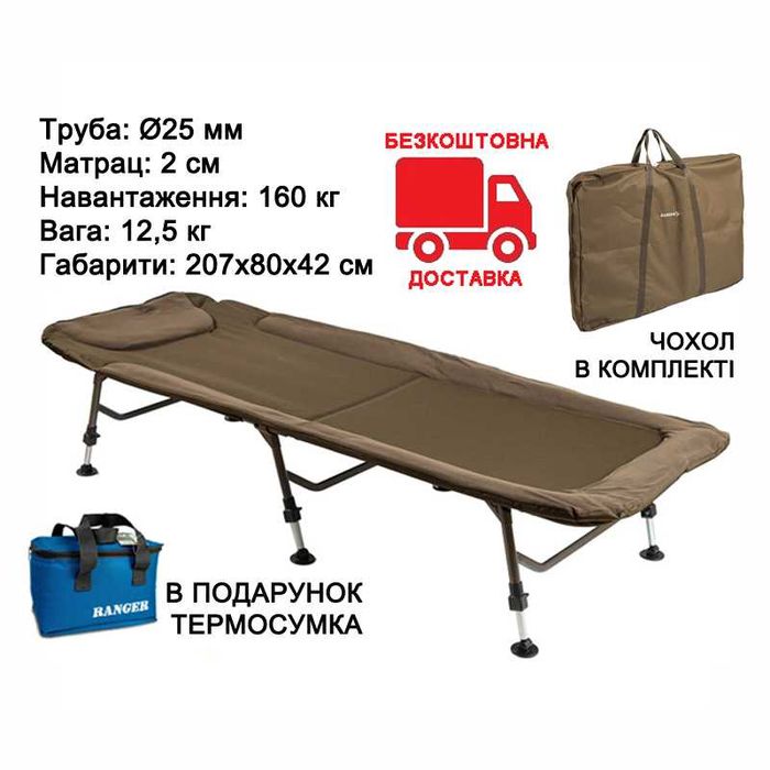 Раскладушка кровать BED 80 Fleece RA-5525 Ranger в палатку для кемпинга на 6 ножках до 160 кг