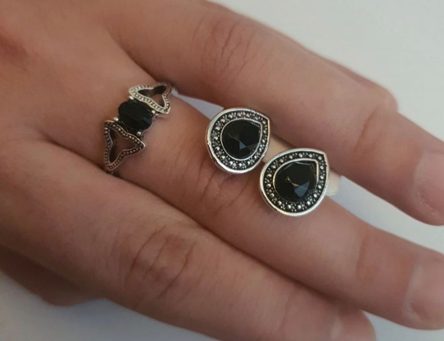 Zestaw Komplet Biżuterii Srebrnej Vintage Boho Kolczyki Pierścionek