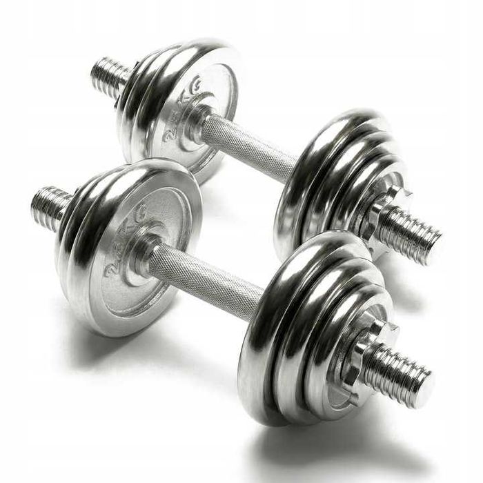 Hantle ŻELIWNE CHROMOWANE 2x15 walizka zestaw 30kg solidne 25mm CHROM